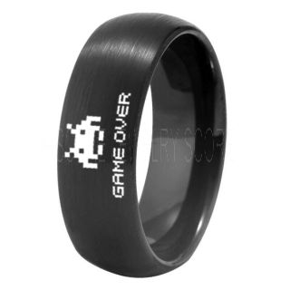 Player 1 Player 2 Rings, Retro Gamer Rings, Gamer Rings, Space Invaders Rings, Atari Rings, Nintendo Rings, Black Tungsten Rings, Black Wedding Bands, Couple Ring Set Gamer Rings