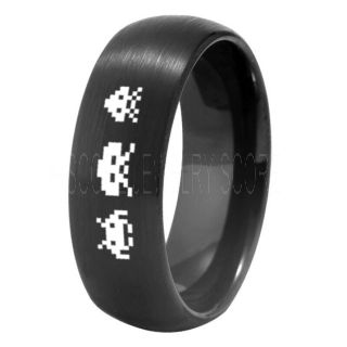 Player 1 Player 2 Rings, Retro Gamer Rings, Gamer Rings, Space Invaders Rings, Atari Rings, Nintendo Rings, Black Tungsten Rings, Black Wedding Bands, Couple Ring Set Gamer Rings