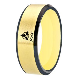 STAR TREK RING, KLINGON RING, KLINGON EMPIRE RING, TREKY RING, STAR TREK JEWELRY, STAR TREK WEDDING BAND, STAR TREK WEDDING RING, YELLOW GOLD TUNGSTEN RING