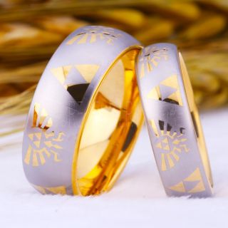 Zelda Rings, Gamer Rings, 2 Piece Couple Set Legend of Zelda Rings, Zelda Wedding Rings, Zelda Wedding Bands, Yellow Gold Tungsten Rings, Yellow Gold Wedding Bands