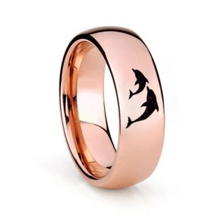Dolphins Ring, Dolphin Heart Ring, Dolphin Wedding Ring, Dolphin Wedding Band, Marine Life Ring, Bottlenose Dolphins Ring, Rose Gold Tungsten Ring, Rose Gold Tungsten Wedding Band, Ocean Life Wedding Band