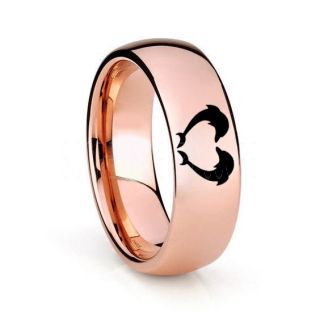 Dolphins Ring, Dolphin Heart Ring, Dolphin Wedding Ring, Dolphin Wedding Band, Marine Life Ring, Bottlenose Dolphins Ring, Rose Gold Tungsten Ring, Rose Gold Tungsten Wedding Band, Ocean Life Wedding Band