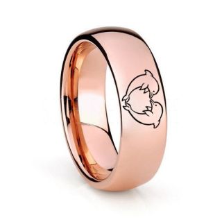 Dolphins Ring, Dolphin Heart Ring, Dolphin Wedding Ring, Dolphin Wedding Band, Marine Life Ring, Bottlenose Dolphins Ring, Rose Gold Tungsten Ring, Rose Gold Tungsten Wedding Band, Ocean Life Wedding Band