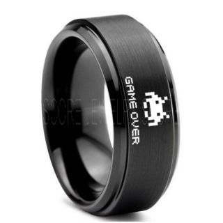 Player 1 Player 2 Rings, Retro Gamer Rings, Gamer Rings, Space Invaders Rings, Atari Rings, Nintendo Rings, Black Tungsten Rings, Black Wedding Bands, Couple Ring Set Gamer Rings
