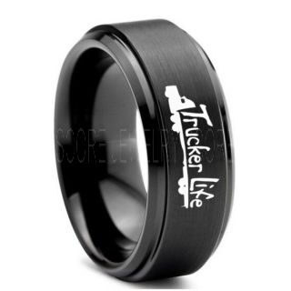 Truck Driver Ring, Trucker Ring, Truck Life Ring, Trucker Life ring, Black Tungsten Ring, Trucker Jewelry, Truck Driver Wedding Band, Black Tungsten Band, Black Wedding Ring