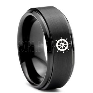 Anchor Ring, Nautical Ring, Ship Wheel Ring, Anchor Wedding Ring, Black Wedding Band, Black Tungsten Band, Black Wedding Ring, Black Tungsten Wedding Ring