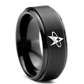 Star Trek Ring, Star Trek Medical Ring, Star Trek Medical Jewelry, Star Trek Wedding Band, Star Trek Wedding Ring, 8mm Black Tungsten Ring, Black Wedding Ring