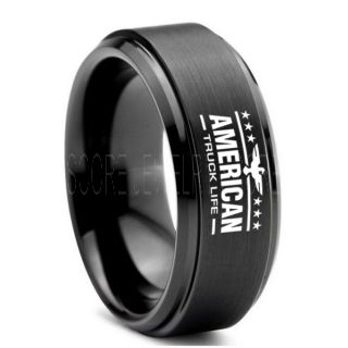 Truck Driver Ring, Trucker Ring, Truck Life Ring, Trucker Life ring, Black Tungsten Ring, Trucker Jewelry, Truck Driver Wedding Band, Black Tungsten Band, Black Wedding Ring