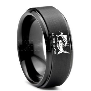 Catfish Ring, Fishing Ring, Fish Hook Ring, Catfish Jewelry, Catfish Fishing Ring, Black Ring, Black Tungsten Ring, Black Wedding Band, Hunting Ring, Fish Hooks Wedding Band
