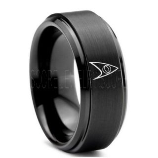 Star Trek Ring, Star Trek Science Ring, Star Trek Jewelry, Star Trek Wedding Band, Star Trek Wedding Ring, 8mm Black Tungsten Ring, Black Wedding Ring