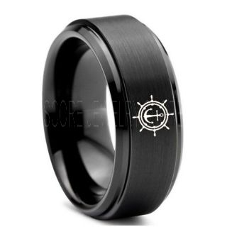 Anchor Ring, Nautical Ring, Ship Wheel Ring, Anchor Wedding Ring, Black Wedding Band, Black Tungsten Band, Black Wedding Ring, Black Tungsten Wedding Ring