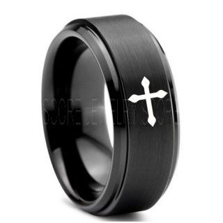 Christianity Ring, Christian Ring, Cross Ring, Jesus Christ Ring, Christ Ring, Jesus Cross Ring, Ichthys Ring, Jesus Ring, Christian Cross Ring, Christian Cross Jewelry, Religion Ring, Black Tungsten Ring, Christian Cross Jewelry, Black Tungsten Wedding B