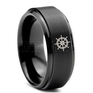 Anchor Ring, Nautical Ring, Ship Wheel Ring, Anchor Wedding Ring, Black Wedding Band, Black Tungsten Band, Black Wedding Ring, Black Tungsten Wedding Ring