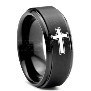 Christianity Ring, Christian Ring, Cross Ring, Jesus Christ Ring, Christ Ring, Jesus Cross Ring, Ichthys Ring, Jesus Ring, Christian Cross Ring, Christian Cross Jewelry, Religion Ring, Black Tungsten Ring, Christian Cross Jewelry, Black Tungsten Wedding B