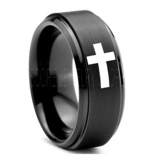 Christianity Ring, Christian Ring, Cross Ring, Jesus Christ Ring, Christ Ring, Jesus Cross Ring, Ichthys Ring, Jesus Ring, Christian Cross Ring, Christian Cross Jewelry, Religion Ring, Black Tungsten Ring, Christian Cross Jewelry, Black Tungsten Wedding B