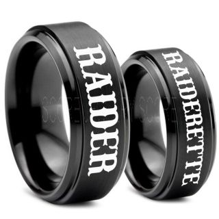 Raider Raiderette Nickname Rings, 2 Piece Couple Set Black Tungsten Bands, Raider Jewelry, Raider Rings, Raiderette Nickname Rings