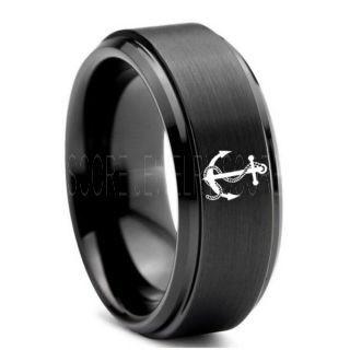 Anchor Ring, Nautical Ring, Ship Wheel Ring, Anchor Wedding Ring, Black Wedding Band, Black Tungsten Band, Black Wedding Ring, Black Tungsten Wedding Ring