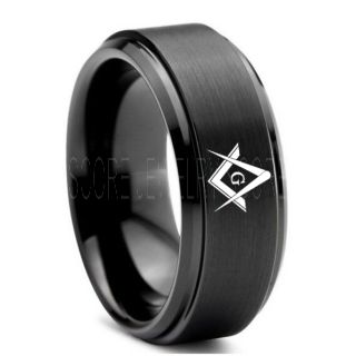 Freemason Ring, Freemason Jewelry, Freemasonry Jewelry, Black Tungsten Band, Black Tungsten Wedding Band, Freemasonry Ring, Square and Compasses Tungsten Ring