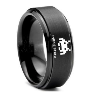 Player 1 Player 2 Rings, Retro Gamer Rings, Gamer Rings, Space Invaders Rings, Atari Rings, Nintendo Rings, Black Tungsten Rings, Black Wedding Bands, Couple Ring Set Gamer Rings