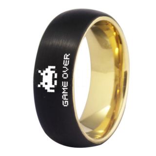 Player 1 Player 2 Rings, Retro Gamer Rings, Gamer Rings, Space Invaders Rings, Atari Rings, Nintendo Rings, Black Tungsten Rings, Black Wedding Bands, Couple Ring Set Gamer Rings