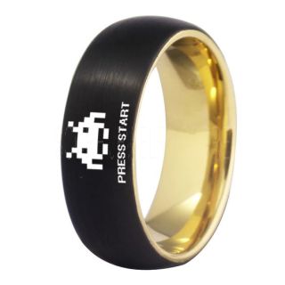 Player 1 Player 2 Rings, Retro Gamer Rings, Gamer Rings, Space Invaders Rings, Atari Rings, Nintendo Rings, Black Tungsten Rings, Black Wedding Bands, Couple Ring Set Gamer Rings