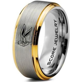 Bugs Bunny Ring, Bugs Bunny Wedding Ring, Bugs Bunny Wedding Band, Silver Tungsten Ring, Silver Ring, Silver Wedding Band, Silver Wedding Ring