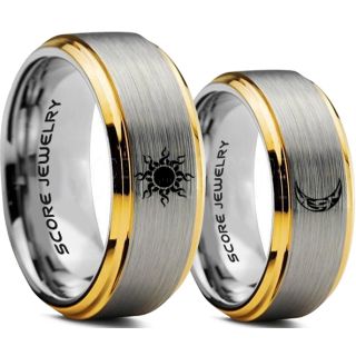 Sun and Moon Rings, Sun Ring, Moon Ring, 2 Piece Couple Tribal Sun and Moon Rings, Sun and Moon Wedding Bands, Tribal Sun and Moon Rings, Silver Tungsten Bands, Sun and Moon Wedding Bands
