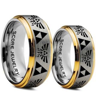 Zelda Ring, Gamer Ring, 2 Piece Couple Set Legend of Zelda Rings, Zelda Wedding Rings, Zelda Wedding Bands, Silver Tungsten Rings, Silver Wedding Bands