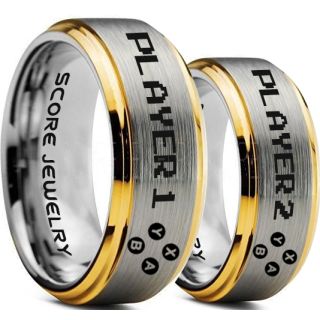 Gamer Rings, Couple Ring Set, Player 1 Player 2 Rings, Controller Rings, Silver Gamer Wedding Rings, Silver Tungsten Gamer Wedding Bands, Silver Tungsten Rings, Silver Wedding Bands, Gamer Jewelry