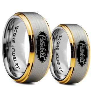 Peterbilt Rings, Peterbilt Jewelry, 2 Piece Couple Set Silver Tungsten Rings with Step Edge, Trucker Rings, Truck Driver Rings, Driver Rings, Silver Tungsten Wedding Bands