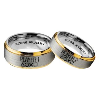 Player 1 Player 2 Rings, Gamer Rings, Silver Tungsten Rings, Silver Wedding Bands, Couple Ring Set Gamer Rings, Silver Tungsten Bands