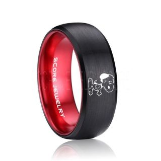 Snoopy Ring, Red Tungsten Ring, Red Ring, Red Wedding Band, Black Wedding Band, Black Wedding Ring, Red Wedding Ring, Black Tungsten Ring