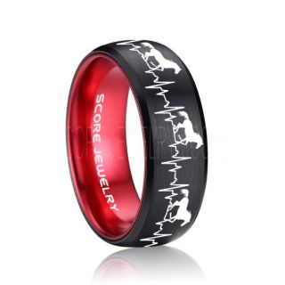 Mustang Ring, Horse Ring, Mustang Heartbeat Ring, Equestrian Ring, Horse Lovers Ring, Western Ring, Cowboys Ring, Black Tungsten Ring, Black Wedding Band, Horse Wedding Ring