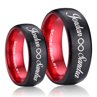 Infinity Couple Rings, Matching Couple Wedding Rings Set, Couple Wedding Rings, CUSTOMIZE YOUR NAMES Wedding Bands, Always and Forever Jewelry, Black Tungsten Wedding Ring, Black Tungsten Rings