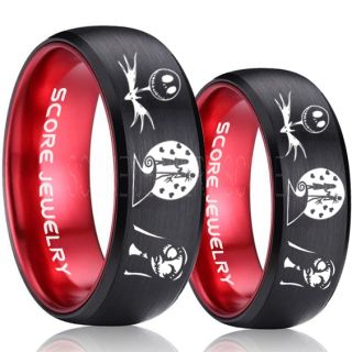 Jack and Sally Rings, Jack and Sally Wedding Bands, Black Tungsten Rings, Black Tungsten Wedding Bands, Jack and Sally Wedding Rings