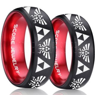 Zelda Ring, Gamer Ring, 2 Piece Couple Set Legend of Zelda Rings, Zelda Wedding Rings, Zelda Wedding Bands, Black Tungsten Rings, Black Wedding Bands