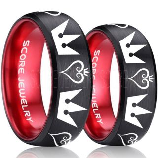 Kingdom Hearts Rings, 2 Piece Couple Kingdom Hearts Rings, Kingdom Hearts Jewelry, Kingdom Hearts Wedding Rings, Kingdom Hearts Wedding Bands, Kingdom Hearts Black Rings, Black Tungsten Wedding Bands