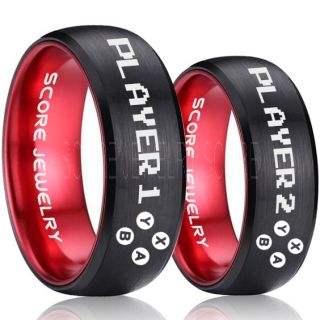 Gamer Rings, Couple Ring Set, Player 1 Player 2 Rings, Controller Rings, Black Gamer Wedding Rings, Black Tungsten Gamer Wedding Bands, Black Tungsten Rings, Black Wedding Bands, Gamer Jewelry