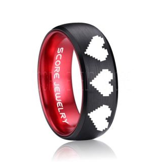 Legend of Zelda Ring, 8 Bit Hearts Ring, Zelda Wedding Ring, Zelda Wedding Band, Gamer Ring, Black Tungsten Ring, Black Wedding Band, 8 Bit Hearts Zelda Ring