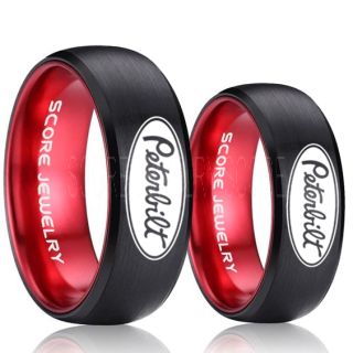 Peterbilt Rings, Peterbilt Jewelry, 2 Piece Couple Set Black Tungsten Rings with Red Interior, Trucker Rings, Truck Driver Rings, Driver Rings, Black Tungsten Wedding Bands