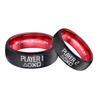 Player 1 Player 2 Rings, Gamer Rings, Black Tungsten Rings, Black Wedding Bands, Couple Ring Set Gamer Rings, Black Tungsten Bands