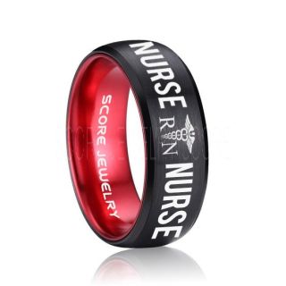 Nurse Ring, Registered Nurse Ring, RN Nurse Wedding Band, Career Ring, RN Nurse Jewelry, Nurse Black Tungsten Ring, Black Wedding Band, Black Tungsten Wedding Band