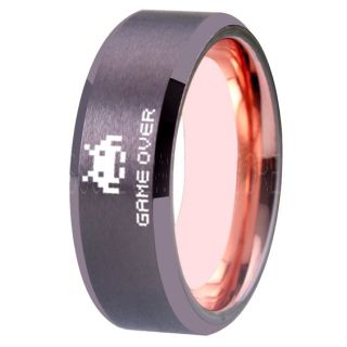 Player 1 Player 2 Rings, Retro Gamer Rings, Gamer Rings, Space Invaders Rings, Atari Rings, Nintendo Rings, Gunmetal Tungsten Rings, Gunmetal  Wedding Bands, Couple Ring Set Gamer Rings