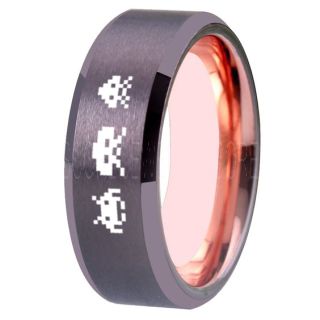 Player 1 Player 2 Rings, Retro Gamer Rings, Gamer Rings, Space Invaders Rings, Atari Rings, Nintendo Rings, Gunmetal Tungsten Rings, Gunmetal  Wedding Bands, Couple Ring Set Gamer Rings