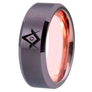 Freemason Ring, Freemason Jewelry, Freemasonry Jewelry, Gunmetal Tungsten Band, Gunmetal Tungsten Wedding Band, Freemasonry Ring, Square and Compasses Tungsten Ring