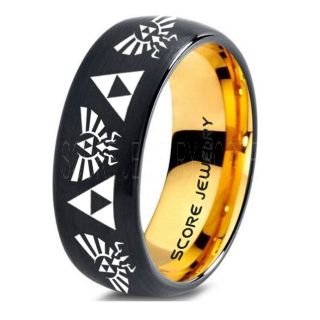 Legend of Zelda Ring, Zelda Triforce Ring, Black Zelda Wedding Ring, Black Tungsten Zelda Wedding Band, Black Tungsten Ring, Black Wedding Band, Gamer Ring