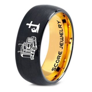 Truck Driver Ring, Trucker Ring, Praying Cowboy Ring, Black Tungsten Ring, Trucker Jewelry, Truck Driver Wedding Band, Black Tungsten Band, Black Wedding Ring