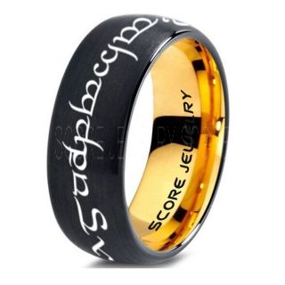 Elvish Ring, Tengwar Ring, Customize Your Own Text in Elvish, Elvish Black Wedding Band, Black Elvish Wedding Ring, Black Tungsten Band