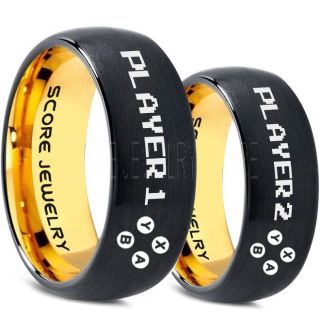 Gamer Rings, Couple Ring Set, Player 1 Player 2 Rings, Controller Rings, Black Gamer Wedding Rings, Black Tungsten Gamer Wedding Bands, Black Tungsten Rings, Black Wedding Bands, Gamer Jewelry