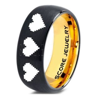 Legend of Zelda Ring, 8 Bit Hearts Ring, Zelda Wedding Ring, Zelda Wedding Band, Gamer Ring, Black Tungsten Ring, Black Wedding Band, 8 Bit Hearts Zelda Ring